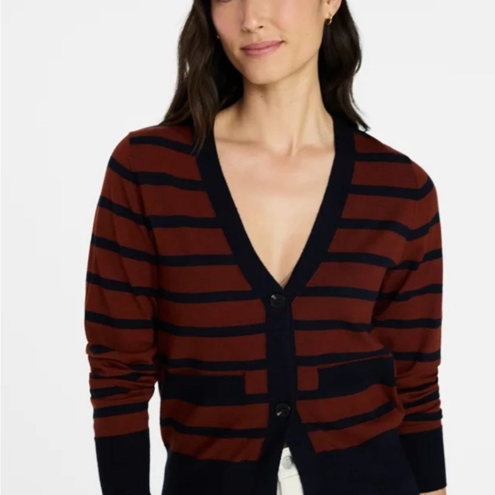 Time and Tru Navy and Brown Striped Cardigan - NWT, size large